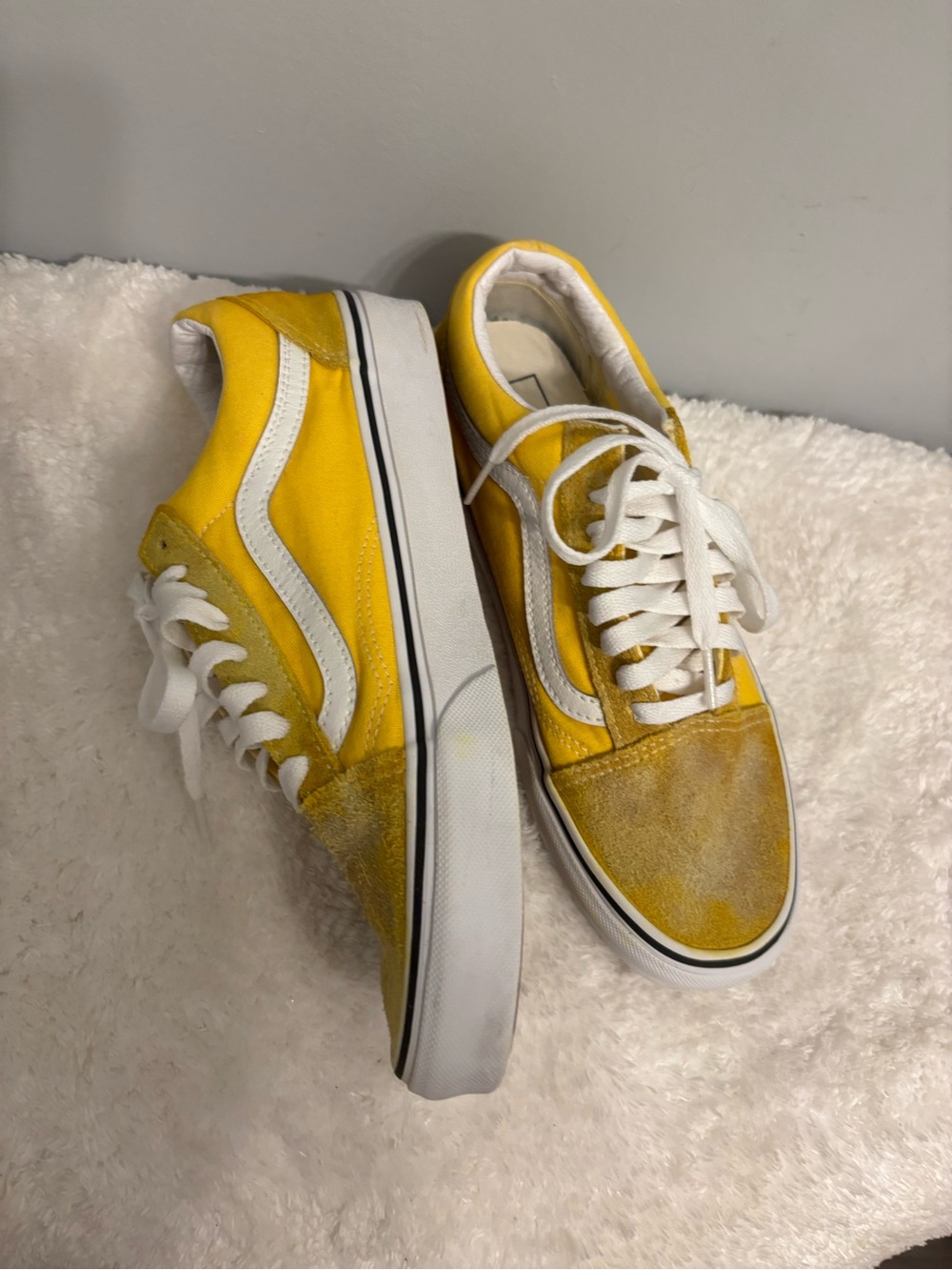 Unisex Yellow Vans Canvas Skate Shoes with White Stripe